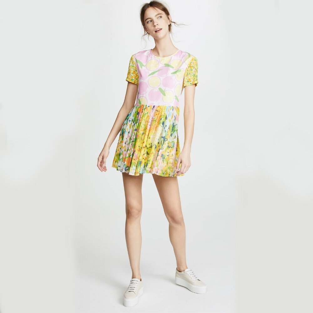 BOUTIQUE MOSCHINO DRESS PINK YELLOW MIXED PRINT LEMONS FLORAL sz IT 42 US 8